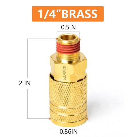 GASHER 2-pack brass male quick-connect air couplers, 1/4-inch NPT threads, front view