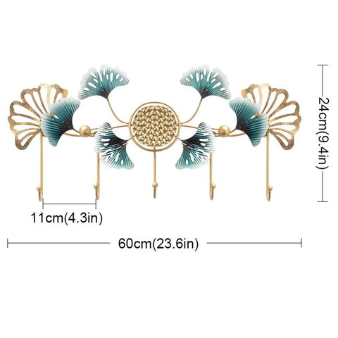 Super Slick Wall Mounted Coat Rack Keeps Entryway Looking Fresh Iron Hooks Hold Coats Bags Scarves Hats Built Tough Zero Sweat Setup Smooth Living Room Decor Piece, 60x24cm with decorative leaves.