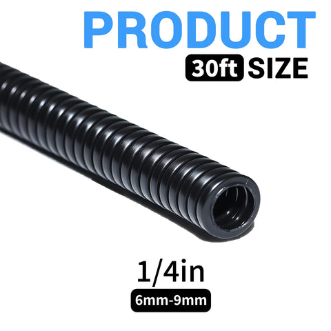20ft Split Wire Loom Tubing For Cords Black Quarter Inch Inner Diameter Cable Sleeve Protects USB Power Audio Video Wires From Cat Chewing Durable Polyethylene Easy Slide Split Design For Quick Install