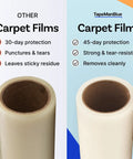 Comparison of carpet films showing 36 Inch By 500 Foot Self Adhesive Carpet Protector Film For Construction and other films