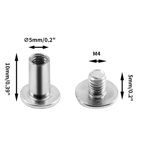 Top Shelf M5 X 50mm Chicago Screw Bind Posts With Ten Millimeter Caps Crafted From Solid Carbon Steel Heavy Duty Hardware Fasteners For Leatherwork And Craft Projects Built Like A Tank Pack Of Fifty Pairs displayed showing measurements and design.