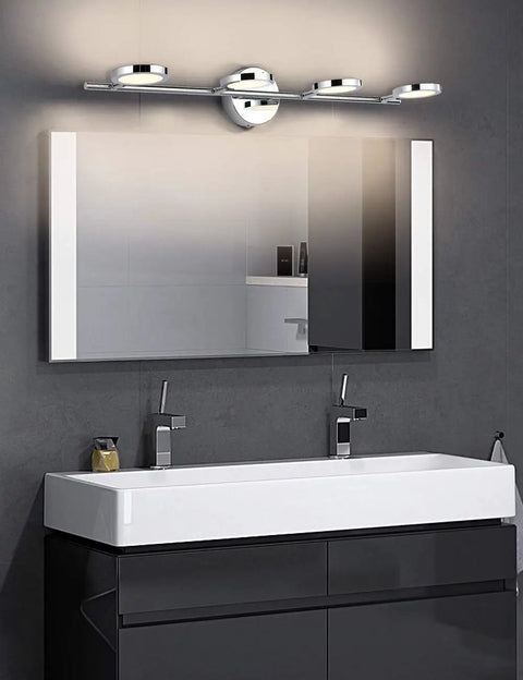 Modern 4 Light Chrome Bathroom Vanity Light Fixture With Adjustable Neck LED Wall Sconces Over Mirror For Home Bath Decor 29.92 Inches Long 4000K Easy Install Sleek Look
