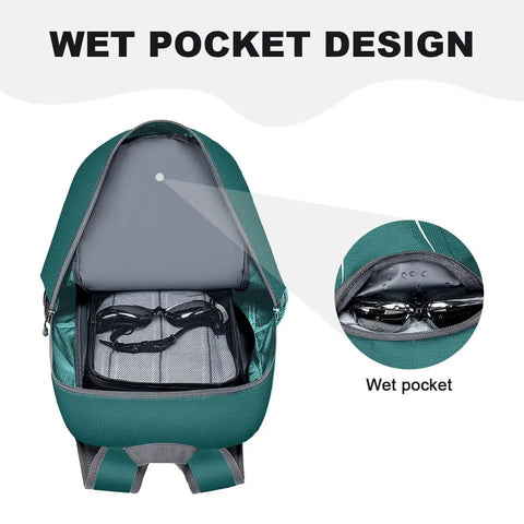 Ultra Lightweight Packable Backpack For Travel, Camping And Hiking, Waterproof Foldable Daypack with wet pocket design