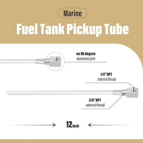 12 Inch Universal Boat Fuel Tank Pickup Tube With Strainer Fits Standard Marine Gas Tanks Made From High Density Polyethylene With Durable Aluminum Alloy Joints No-Hassle Corrosion-Resistant Fuel Pickup For Boats Easy Install And Reliable Fuel Line Access