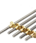 Heavy Duty Lead Screw Set for 3D Printers and CNC Machines, stainless steel rods with brass nuts, close-up view