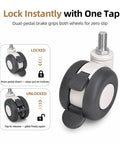 Top Shelf 3 Inch Twin Wheel Caster Set With Two Locking And Two Swivel Wheels rated for heavy duty loads demonstrating dual-pedal brake.