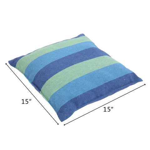 Blue green stripe cushion for Heavy Duty Hammock Chair Hanging Rope Swing With Steel Spreader Bar For Indoor And Outdoor Relaxation.