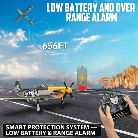 Powerful Brushless RC Plane For Adults With 4 Channel P51D Mustang RC Airplane 500mm Wingspan on runway with remote controller