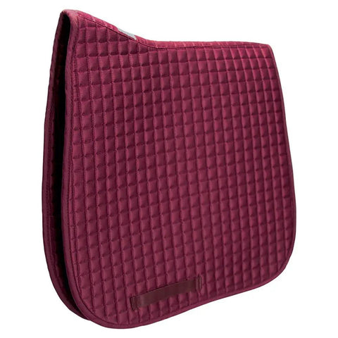 Burgundy saddle pad with quilted design, contour shape, and girth loop. Everyday Dressage Saddle Pad For Horses Black With Wither Relief.