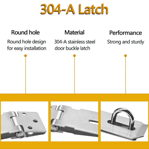 304-A latch with 2 Pieces Stainless Steel Gate Lock Hasp Set For Doors Cabinets Closets And More 3 Inch Silver