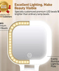 On The Go Travel Mirror With Light showing 44 LED lights evenly illuminating the 4.5 by 3.9 inch mirror with adjustable brightness.