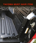 Badass Heavy Duty Tacoma Bed Channel Stiffener And Rear Support Bracket For 2005 To 2022 Toyota Pickup installed in Tacoma bed, showing sturdy black steel frame.