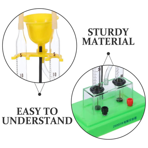 Water Electrolysis Experiment Kit For Home School Hands On Lab Demonstration Of Hydrogen And Oxygen Production With Durable Plastic Electrolyzer Apparatus, showing clear durable components.