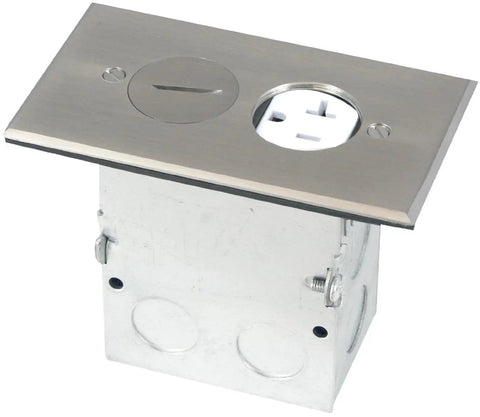 Screw Cap Floor Box Kit For Raised Floors 1 Gang 20A Tamper Resistant Duplex Receptacle With Watertight Gasket shown.