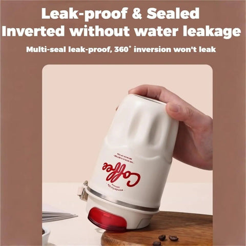 Smart Temp Insulated Coffee Tumbler Leak Proof Travel Mug With Handle Stainless Steel Keep Your Daily Grind Rolling Smooth Sips On The Go For Road Trip Vibes And Lazy Sundays Purple Red Edition shown being inverted without leaks.