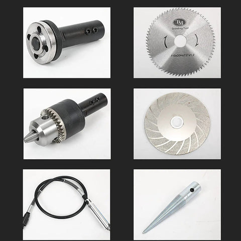 Components of Pro Grade Jewelry Polisher Buffer Bench Lathe Set With Jade Grinder And Flexible Shaft Mini Table Saw Polishing Tool