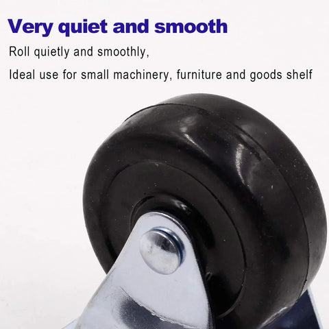 Close-up of Heavy Duty 4 Piece 2 Inch Rubber Caster Wheels With Rigid Fixed Non Swivel Top Plate For Furniture