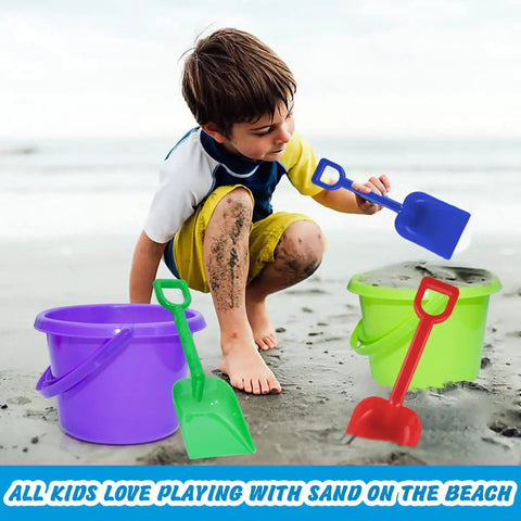 Child playing with 12 Pack Kids Sand Buckets And Shovels Set With 7.48 Inch Buckets And Shovels Bright Beach Toys at the beach