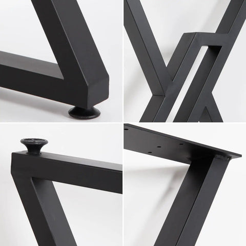 Close-up of Heavy Duty Metal Table Legs 2 Pack 28 Inch High 20 Inch Wide Square Tube Iron Desk Legs in black