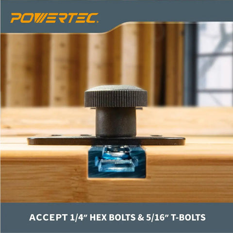 Side view of Beefy 225D Quick Release Toggle Clamp Set For T Track 500 Lb Holding Capacity With Mounting Plate installed on wood