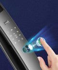 Close-up of High Performance Easy Peasy Waterproof Smart Door Lock with biometric scanning feature and sleek design.