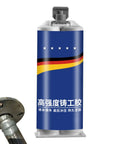 Two Part Pro Grade Industrial Strength Metal Bonding Paste For Structural Restoration High Temperature Adhesive Gel With Hardener Cold Weld Sealant For Pipes And Tough Surfaces Permanent Weld Substitute Without Welding Equipment with blue packaging and pipe application.