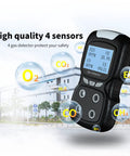 Portable Four Gas Detector With Pro Grade Rechargeable LCD Display And Audible Alarm For Oxygen Carbon Monoxide Hydrogen Sulfide And Explosive Gases Lightweight Air Quality Tester With Easy Calibration And Two Year Warranty, handheld
