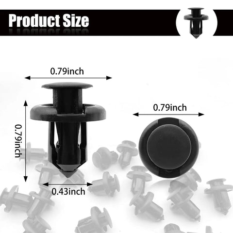 20 Pack Front Bumper Retainer Clips 10mm Fender Liner Clips Nylon Push Type Fasteners product dimensions illustration