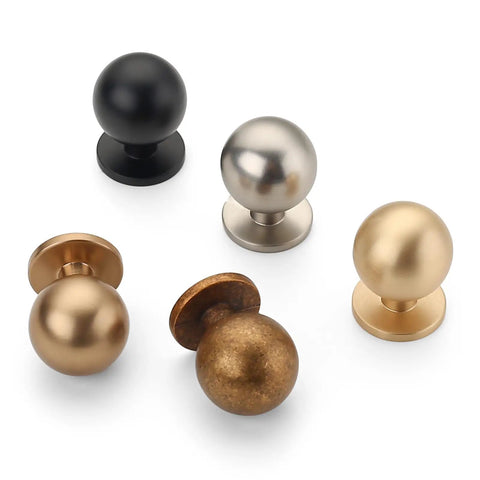 10 Pack 1 Inch Champagne Bronze Round Solid Ball Cabinet Knobs And Drawer Pulls Hardware displayed in assorted finishes