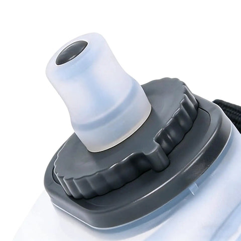 Close-up of leakproof lid on Hands Free Wrist Water Bottle For Running And Cycling With Secure Strap No Sweat Leakproof Design And Silicone Grip.