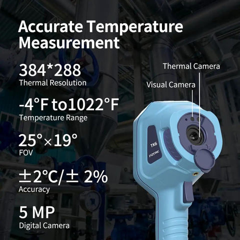 TK6 Thermal Imaging Camera With 384x288 IR Resolution, 25x19 Degree FOV, Manual Focus, 5MP Visual Camera, 3.5 Inch Touch Screen.