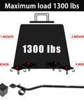 Move Your Heavy Furniture And Big Appliances Like Fridges And Washers With Ease Using This Beefy Dolly Set That Handles Up To 1300 Pounds Includes Lifting Tool Oversize Wheels And Non Slip Pads For No Sweat Moving. Diagram showing 1300 lb capacity dolly set with four movers and lifting tool.