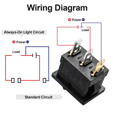 Red LED Boat Rocker Toggle Switch 12 to 24V SPST On Off 3 Pin wiring diagram showing connection details