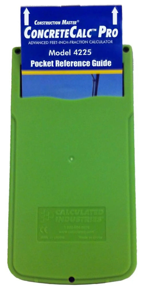 ConcreteCalc Pro Advanced Feet Inch Fraction And Metric Construction Calculator with green cover, model 4225 pocket guide