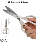 7 Inch All Purpose Scissors With Hybrid Arch Stainless Steel Blade For Sharp Workhorse Heavy Duty Cutting In Office Home School And Craft Projects Durable ABS Grip For Comfortable Use And Long Lasting Performance, off-white in hand