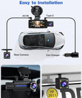 Diagram of 2.5K Front Inside And Rear Dash Cam For Cars With 32GB Card 3 Channel 1440P Night Vision Parking Mode Loop Recording