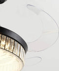 Close-up of retractable blade on crystal ceiling fan lights with remote retractable blades 42-inch black chandelier ceiling fan.