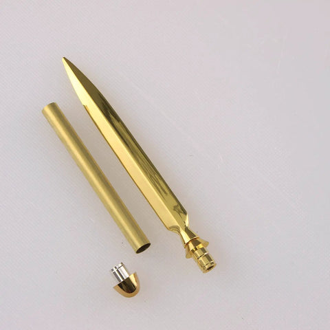 Premium Gold Woodturning Jig Set For Crafting Letter Openers Six Pack components including gold pen tip and tube.