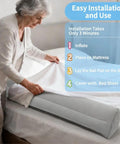 Caregiver Friendly Inflatable Bed Rail For Seniors With Fast Setup And Takedown Leak Proof Valve shown on bed with instructions.