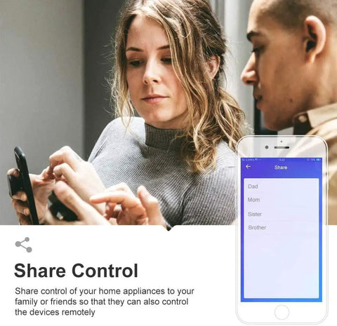 Two people sharing control of Three Gang In Wall Smart Light Switch Kit With 2.4Ghz WiFi on a smartphone app