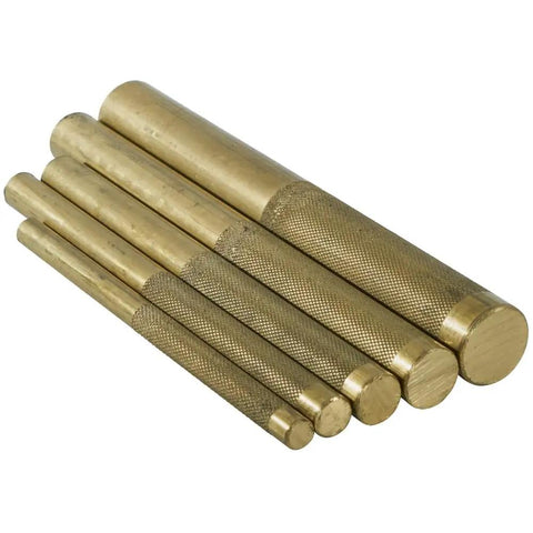 Brass Punches 5 Piece Set For Delicate Metalwork, Softer Punching To Prevent Dents, Chamfered Heads, Knurled Handles For Tight Grips