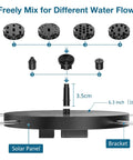 Diagram of Solar Powered Bird Bath Fountain Kit, 2 Pack, 2.5W Solar Panel With 6 Nozzles And 6 Spray Patterns, 6.7 Inch
