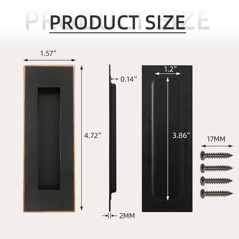 Oil Rubbed Bronze 4.72 Inch Recessed Finger Flush Door Pulls dimensions and included screws for pocket sliding closet and barn doors
