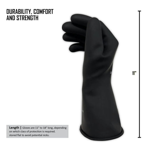 Pro Grade Rubber Electrical Safety Gloves Class 0 Up To 1000 VAC And 1500 VDC Size 8 11 Inch Cuff