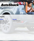 Rear view of an SUV with the tailgate open, showcasing compatibility list for Nissan Frontier, Pathfinder, Xterra and Suzuki Equator.
