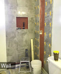 Tile Leveling System With Plier And 300 Clip Spacers And 100 Reusable Wedges For Stone And Tile Installations on bathroom wall.