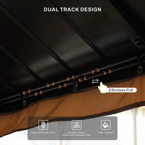 Close-up of dual track design on 10x12 Hardtop Gazebo With Galvanized Steel Double Roof And Aluminum Frame, showing curtain mechanism.