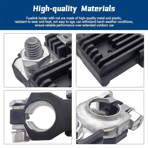 Close-up view of Heavy Duty Battery Positive Terminal Cable With Fusible Link For Hyundai Kia Models, showing durable metal and plastic components.