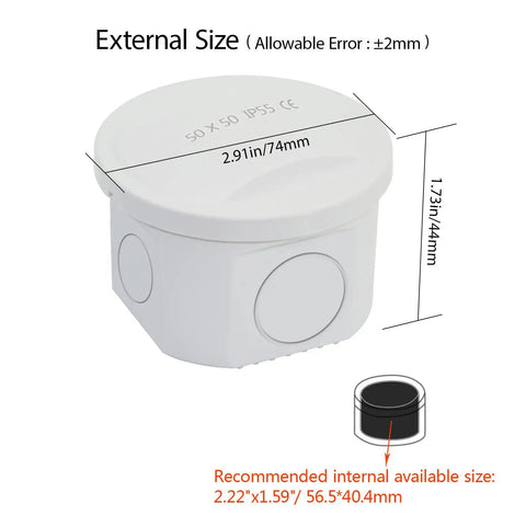 Heavy Duty Waterproof Junction Box IP55 Dustproof Abs Plastic Electrical Enclosure For Outdoor Wiring Projects Built Like A Tank With No Sweat Sealing In White dimensions 2.91x1.73 inches