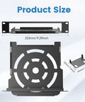 Slick 1U Rack Mount Bracket For Mac Mini M1 And M2 Models dimensions shown, 10x8 heavy duty steel suitable for server cabinets.
